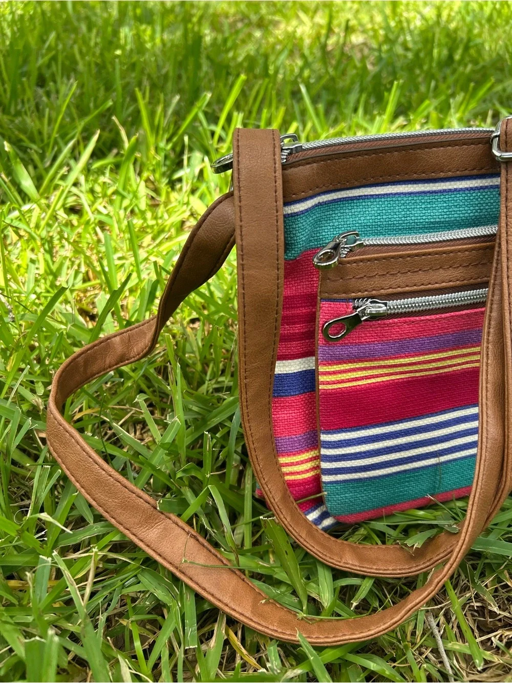 Relic Multicolor Striped Crossbody with Brown Trim